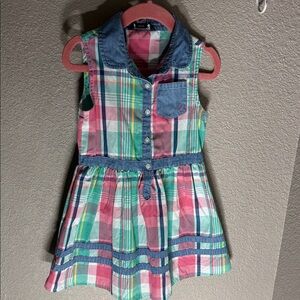 Plaid Sleeveless Dress with Denim Accents 4T